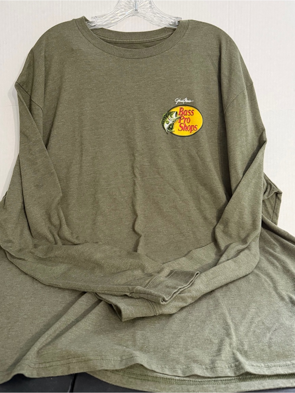 Bass Pro Shops Olive Green Long Sleeve Tee with Yellow Logo